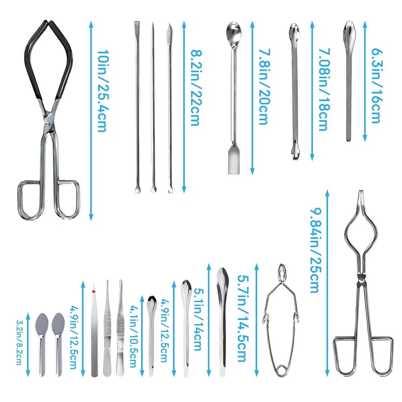 MSSVIGING Scientific Lab Tools Pack for Basic Starter, Chemistry Set - Crucible Tongs Lab Spatula Scoop U-Shape Spoon Test Tube Clamps Stainless Steel Forceps Tweezers - Image 2